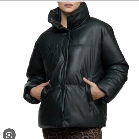 NVLT Jackets & Blazers - NVLT Deep Green Faux Leather Puffer Coat